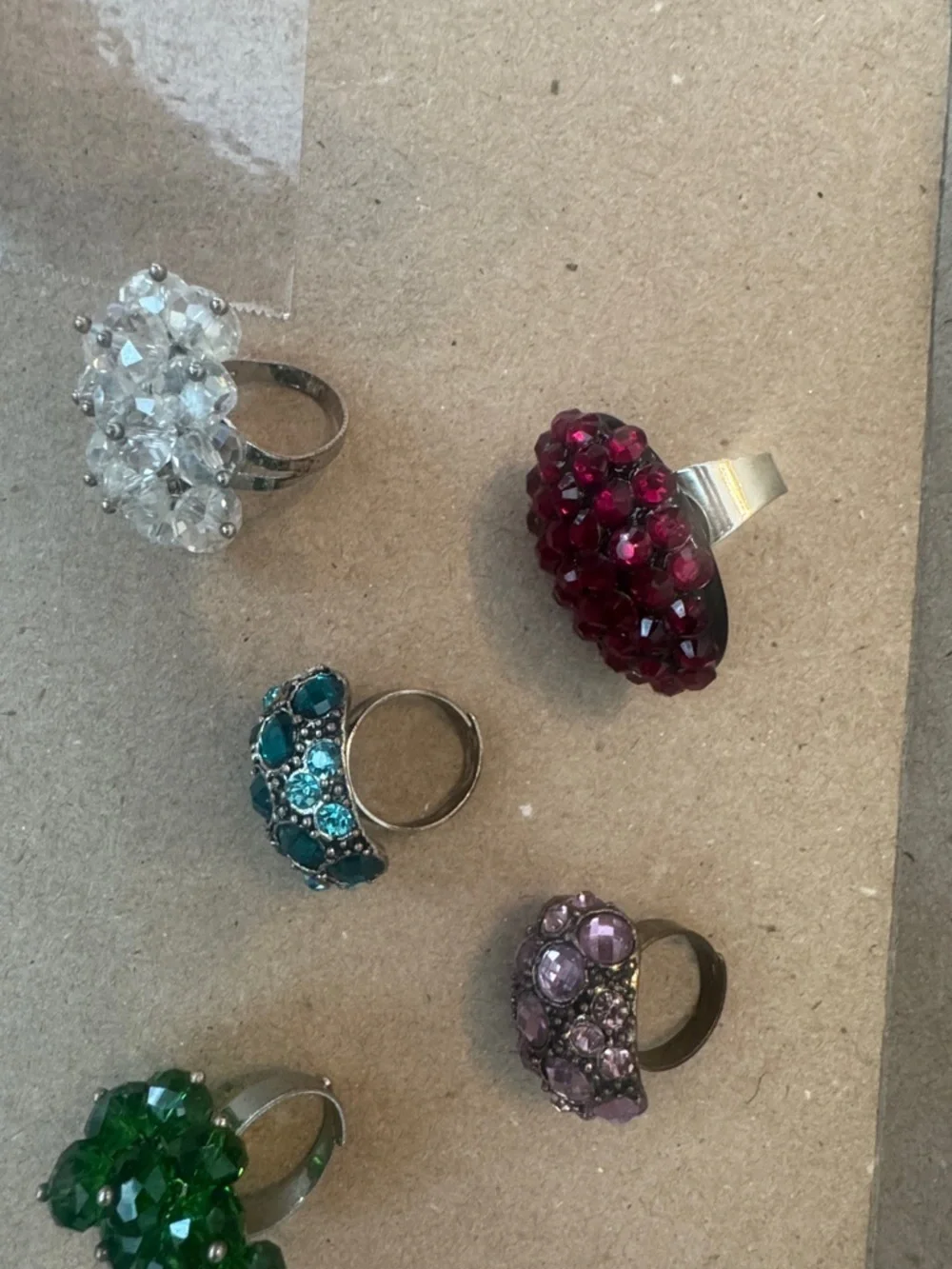 Multi-Color Cluster Crystal Rings - Red Pink Teal Green White